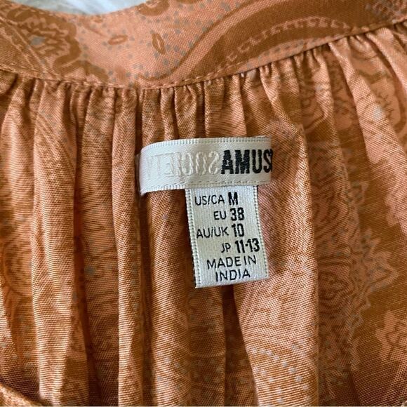Amuse Society Orange and Tan Paisley Print Boho Long Sleeve Mini Dress Size M - Picture 8 of 8